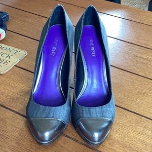 Nine West grey denim and gunmetal silver toecaps/heels